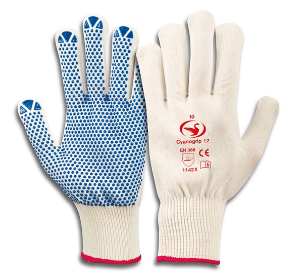 Feinstrick-Handschuhe mit PVC Noppen Cygnogrip 12 